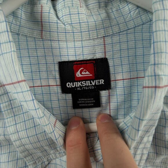 Quiksilver Button Up Shirt Short Sleeve Men Skate Surf Blue Check XL Woven Adult - Picture 9 of 12